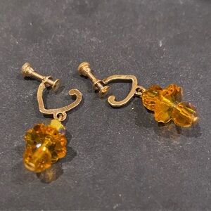 Elegant Gold Tone and Orange Crystal Dangle Earrings